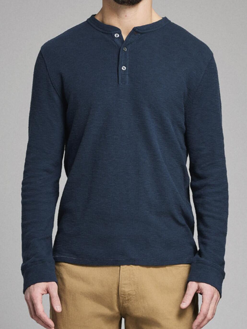 Billy Reid Men's Navy Blue Slub Tuck Long Sleeve Lightweight Henley - Size - Xl
